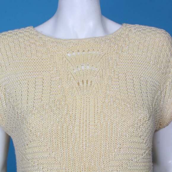 Vintage 80s Cross-Country Knits Yellow Pointelle Cottagecore Top sz M USA /309 - Picture 2 of 5